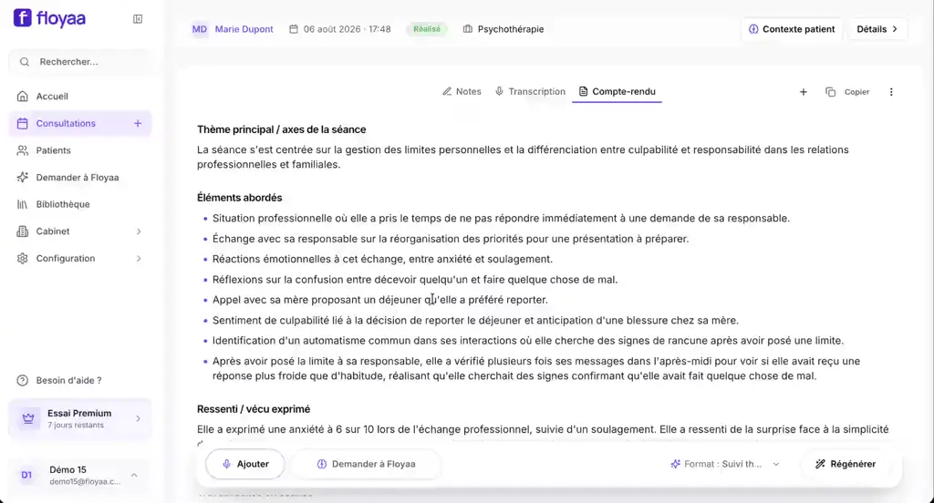 Compte-rendu structuré généré à partir de la transcription