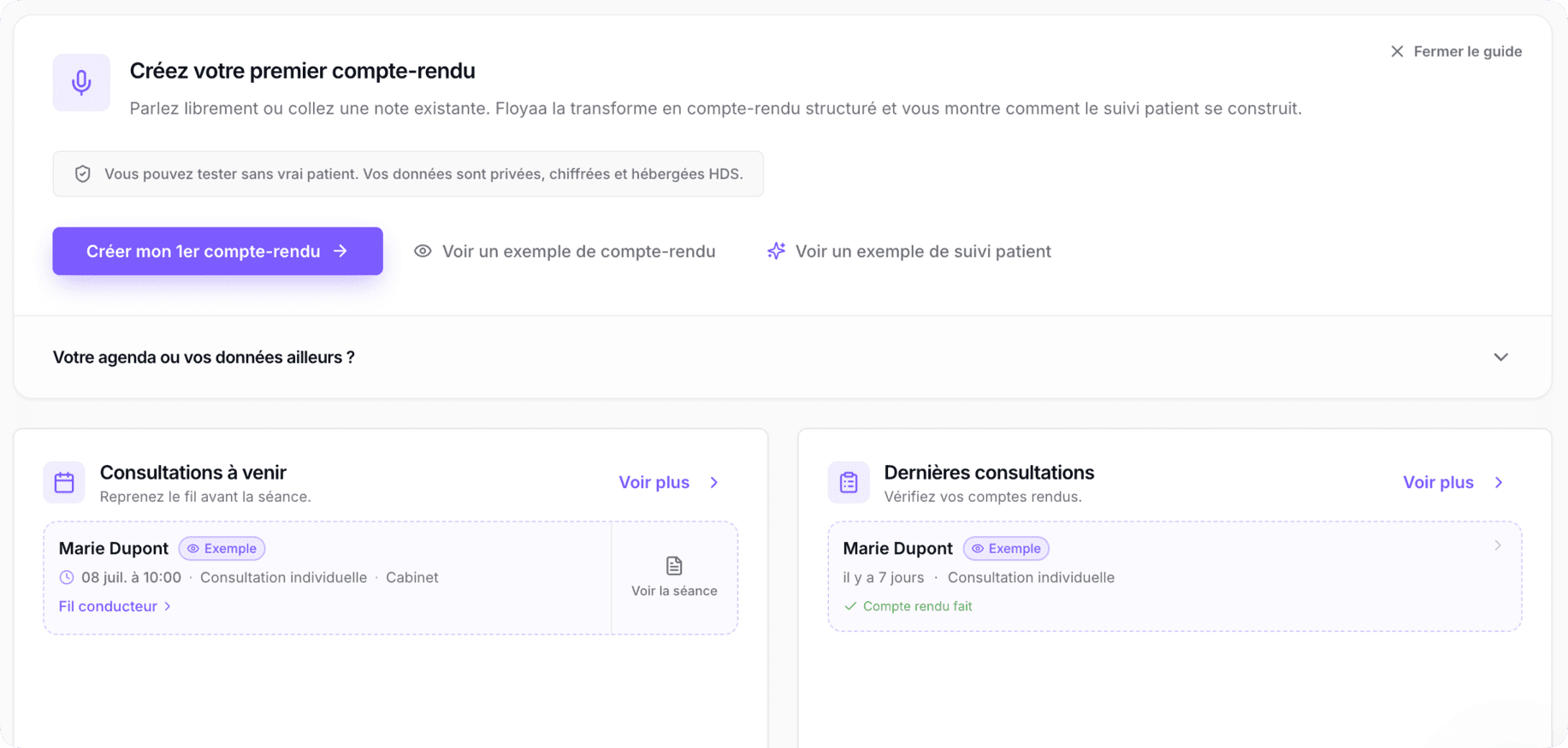 Aperçu du démarrage rapide dans Floyaa — créer son premier compte-rendu